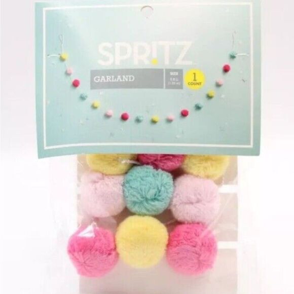 Spritz Tri- Color Pom Pom Garland Banner -  Room Wall Decor Party Supply - Picture 6 of 6
